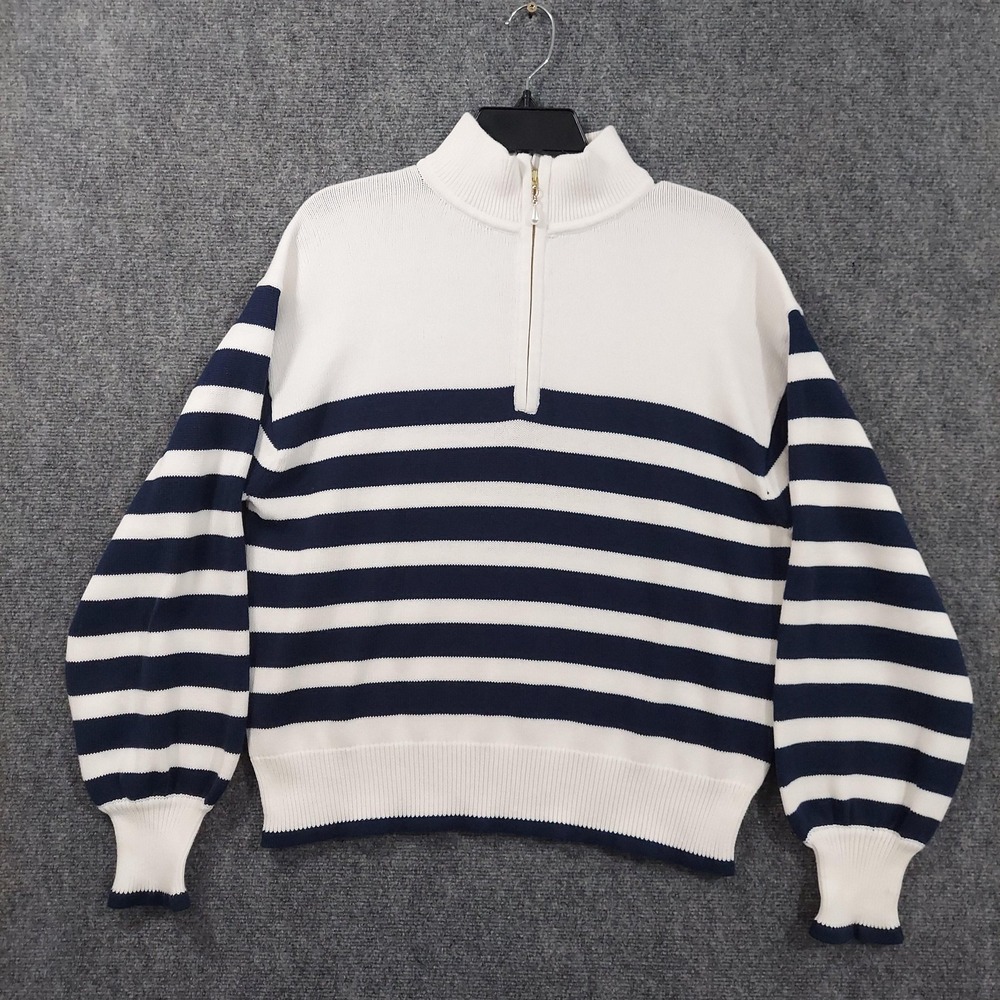 J.Crew Sweater Womens Large Blue Nautical Striped 1/2 Zip Mock Neck Pullover